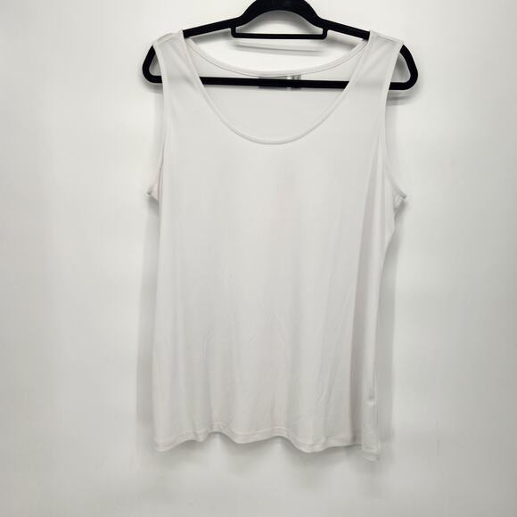 Susan Graver White Floral 2 pc. Tank Sheer Rhinestone Embellished Tunic Women L - Picture 12 of 12